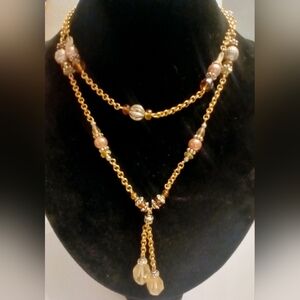 Vintage Avon Gold Chain Acrylic Beaded layered Necklace 6.5"-11"